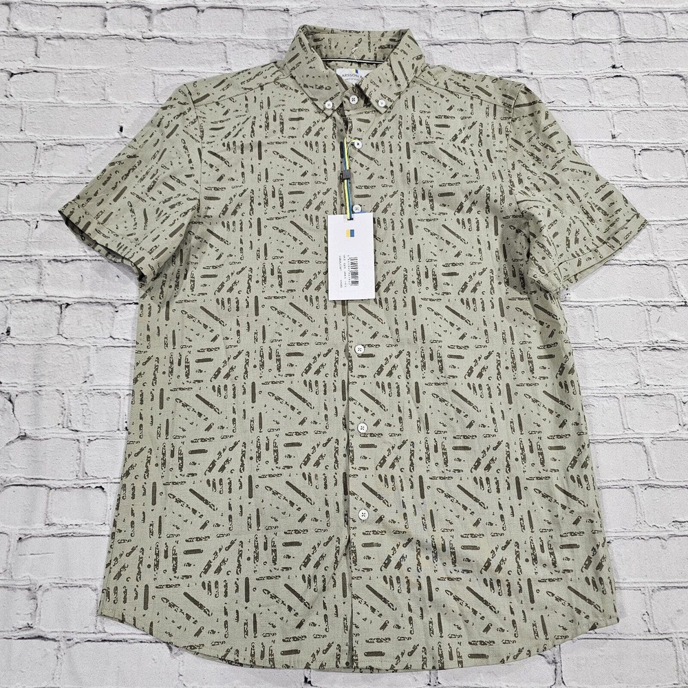 Larsson & Co Linen Blend Green Short Sleeve Button Down Shirt MENS SIZE S
